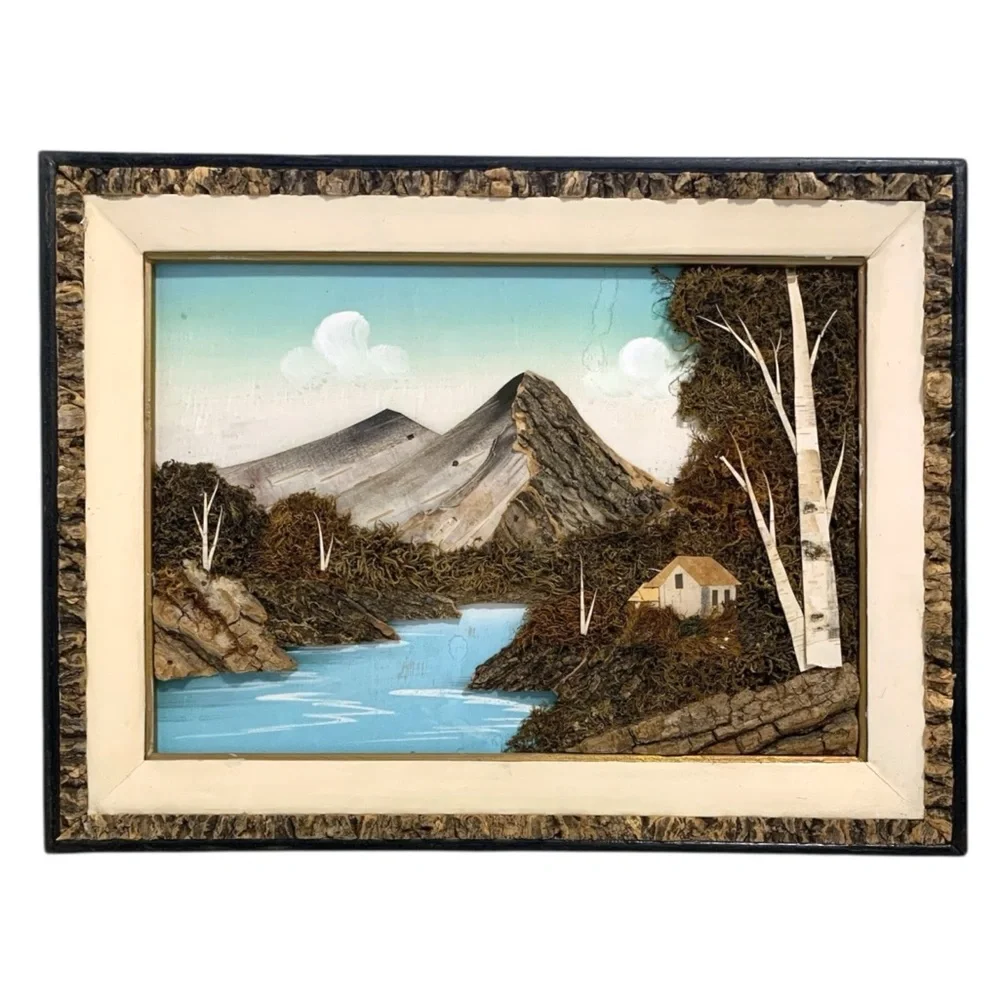 Vintage 50’s Japanese 3-D Landscape Bark & Moss Art - Picture 2 of 16